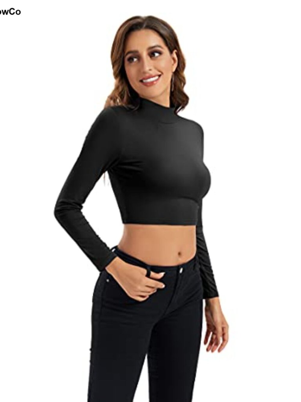 HoneyEcho Womens Long Sleeve Mock Neck Crop Top Stretch Base Layer Shirt
